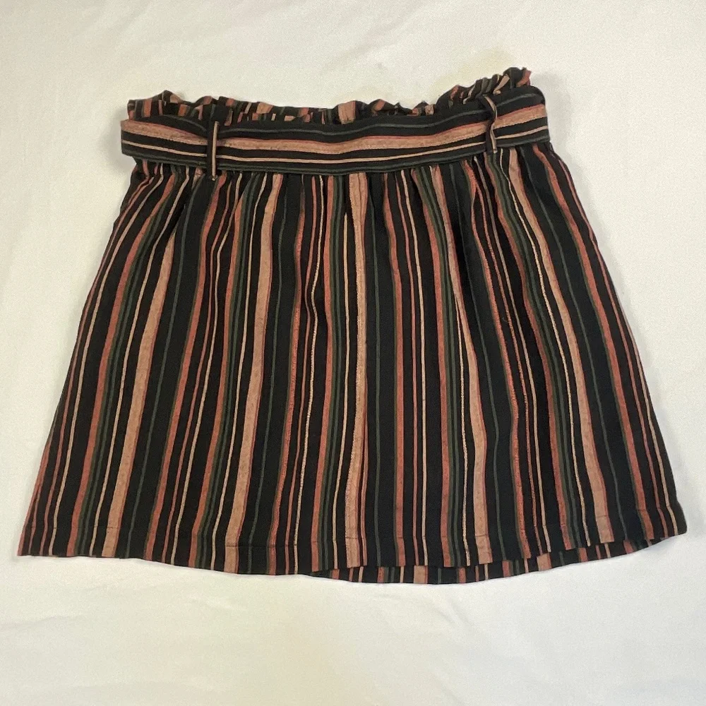 American Eagle Black Paper Bag Tied Striped Mini Skirt Size Small